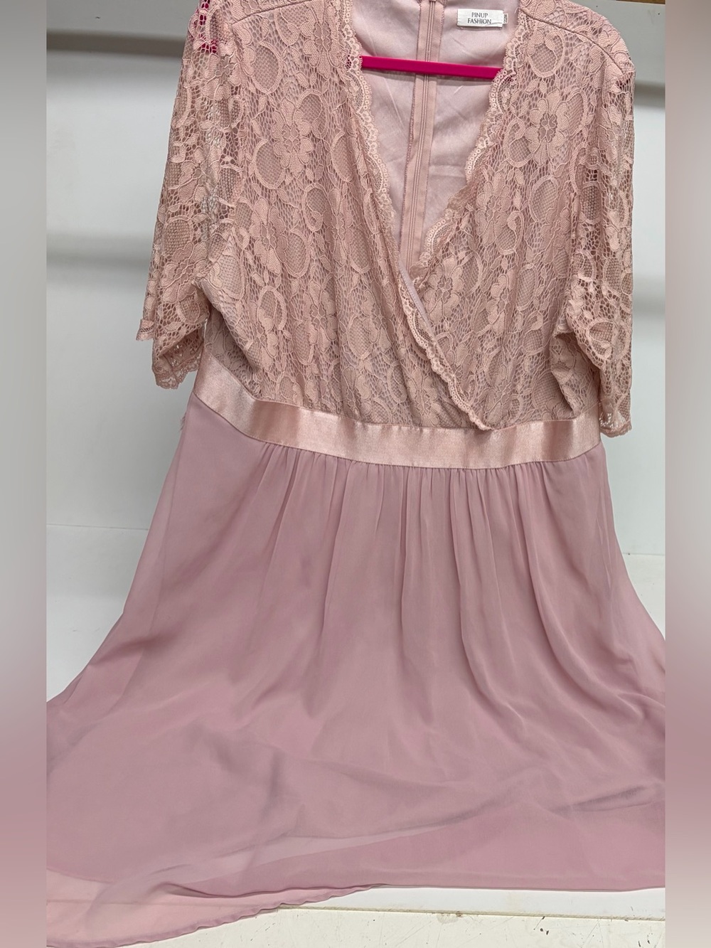 Pinup Couture Lace Bodice Chiffon Maxi Dress in Dusty Rose